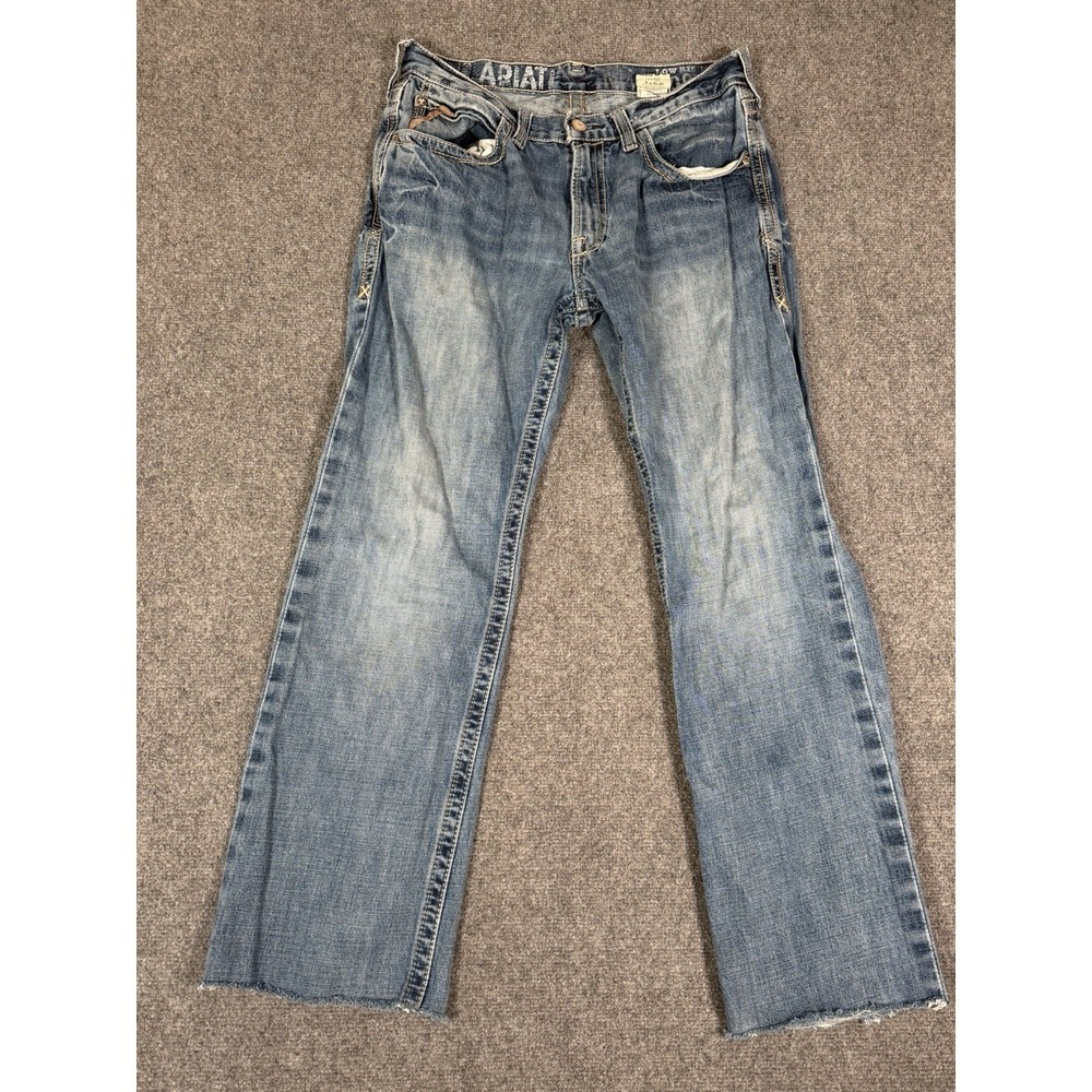 Ariat M4 Low Rise Boot Cut Jeans Mens 32x30 Blue Raw Hem Western Denim